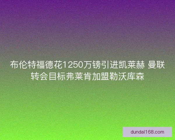 布伦特福德花1250万镑引进凯莱赫 曼联转会目标弗莱肯加盟勒沃库森